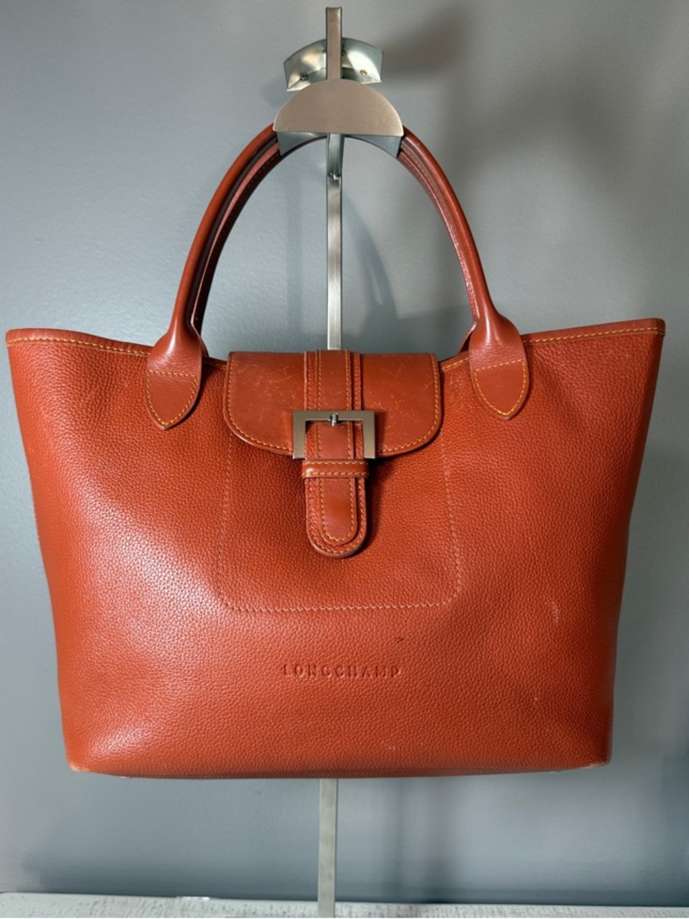 Longchamp Pebbled Leather Tote in Burnt Orange GUC - Picture 3 of 9